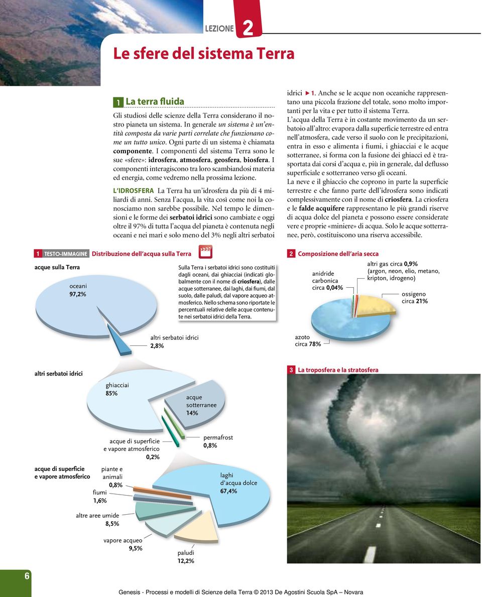 I componenti del sistema Terra sono le sue «sfere»: idrosfera, atmosfera, geosfera, biosfera. I componenti interagiscono tra loro scambiandosi materia ed energia, come vedremo nella prossima lezione.