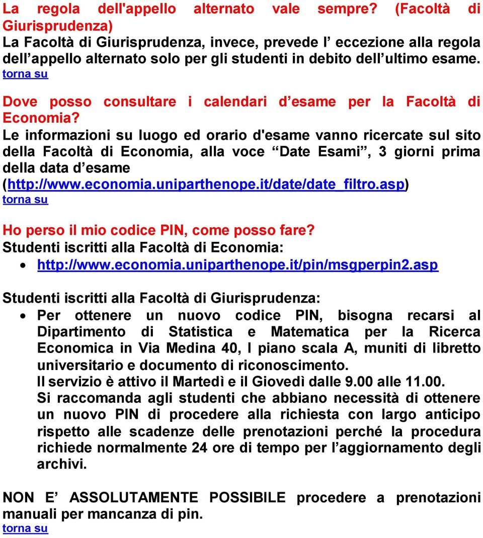 Dove posso consultare i calendari d esame per la Facoltà di Economia?