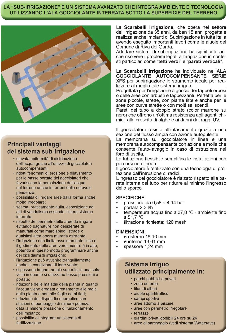 Adottare sistemi di subirrigazione ha signi cato anche risolvere i problemi legati all irrigazione in contesti particolari come tetti verdi e pareti verticali.