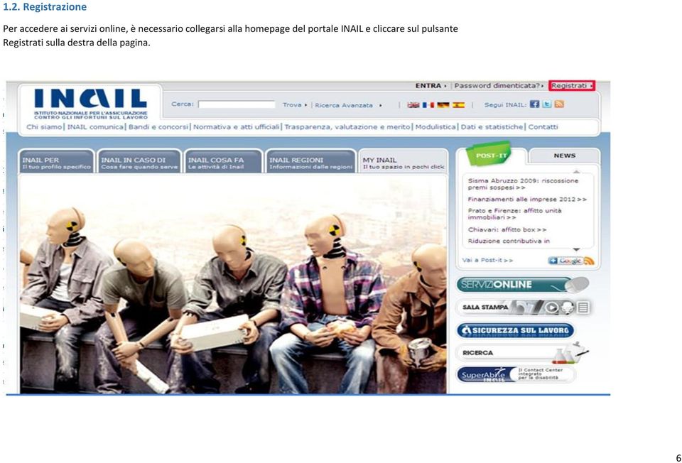 homepage del portale INAIL e cliccare sul