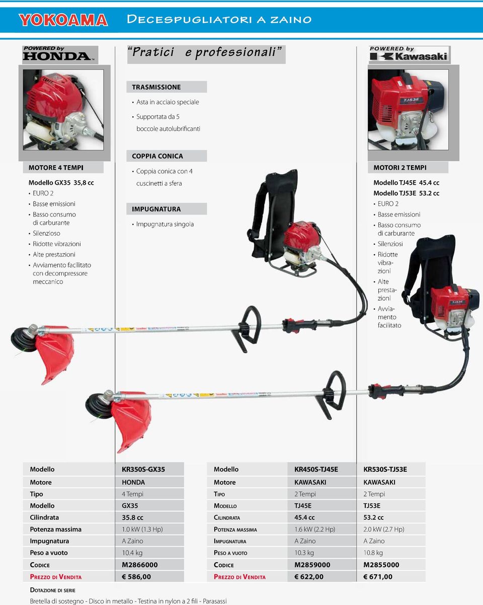 2 cc Ridotte vibrazioni Alte prestazioni Avviamento facilitato Modello Kr350S-GX35 Modello Kr450S-TJ45E Kr530S-TJ53E Motore HONDA Motore KAWASAKI KAWASAKI Tipo 4 Tempi tipo 2 Tempi 2 Tempi Modello