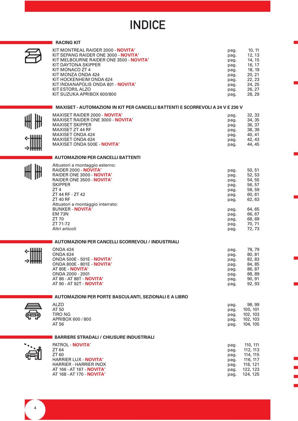 26, 27 KIT SUZUKA APRIBOX 600/800 pag. 28, 29 MAXISET - AUTOMAZIONI IN KIT PER CANCELLI BATTENTI E SCORREVOLI A 24 V E 230 V MAXISET RAIDER 2000 - NOVITA pag.