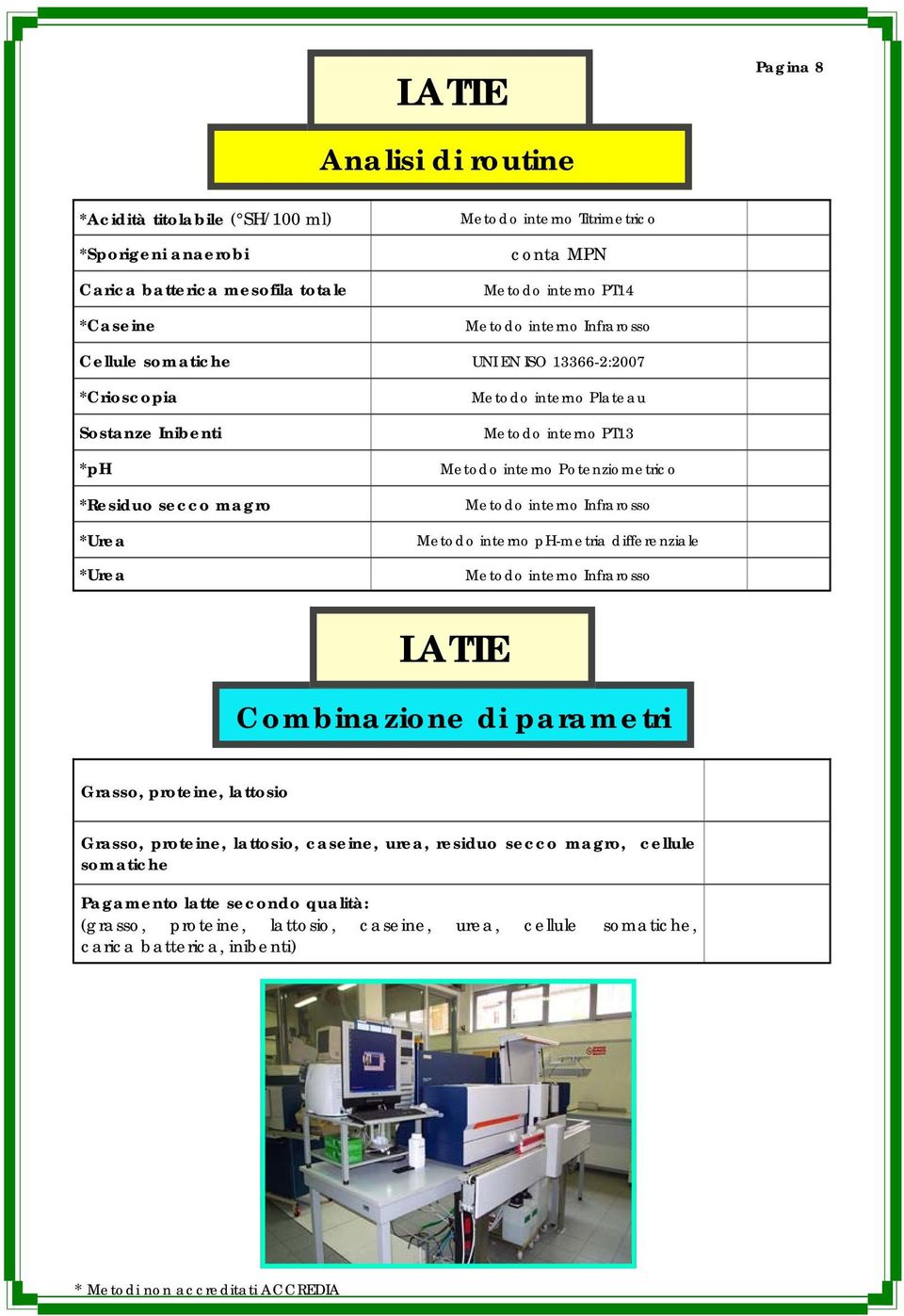 Infrarosso ph-metria differenziale Infrarosso LATTE Combinazione di parametri Grasso, proteine, lattosio Grasso, proteine, lattosio, caseine, urea,