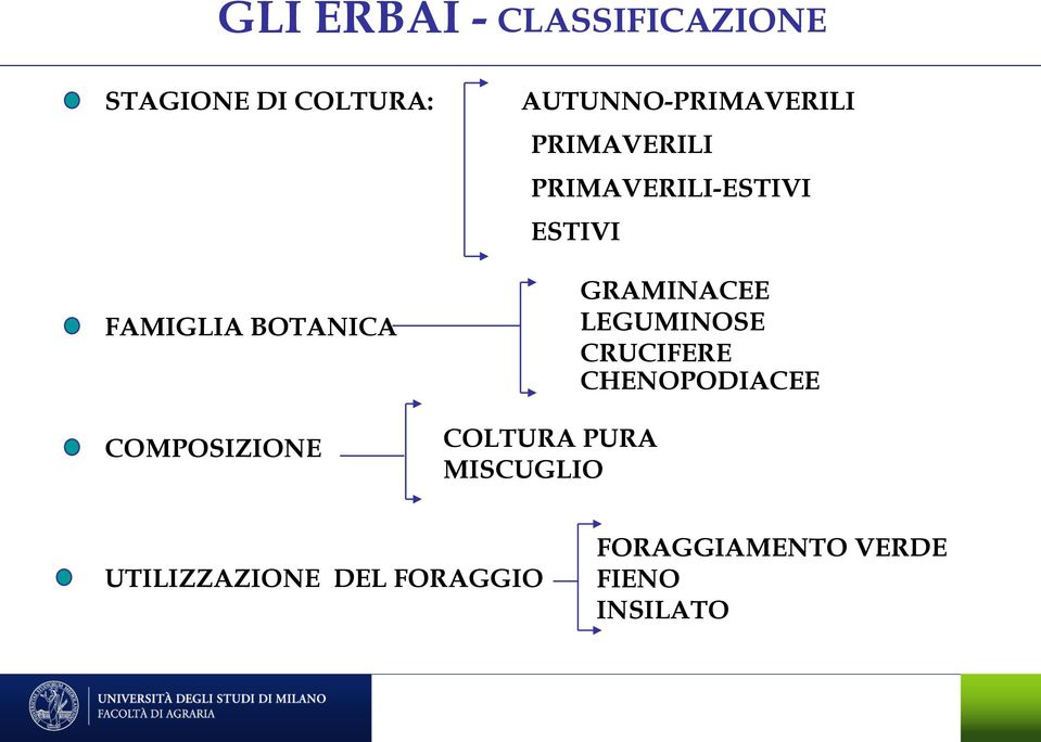 ESTIVI COLTURA PURA MISCUGLIO GRAMINACEE LEGUMINOSE CRUCIFERE