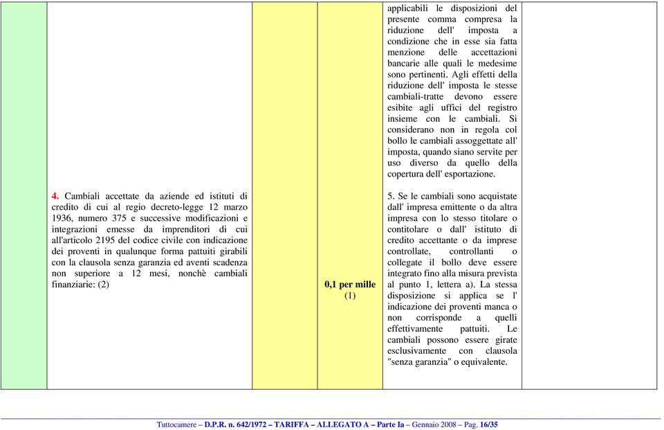 Si considerano non in regola col bollo le cambiali assoggettate all' imposta, quando siano servite per uso diverso da quello della copertura dell' esportazione. 4.