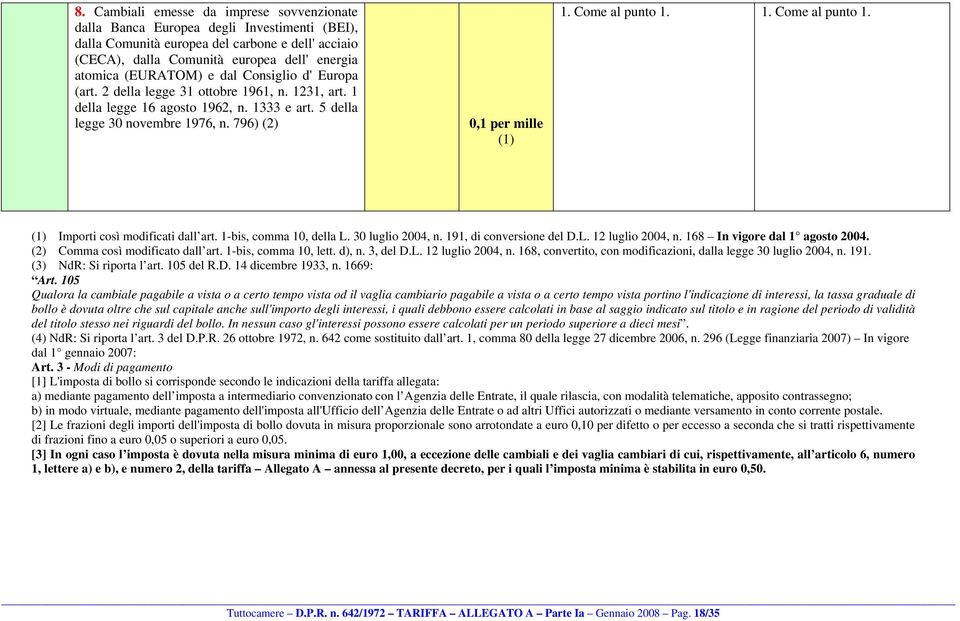 Come al punto 1. 1. Come al punto 1. Importi così modificati dall art. 1-bis, comma 10, della L. 30 luglio 2004, n. 191, di conversione del D.L. 12 luglio 2004, n. 168 In vigore dal 1 agosto 2004.