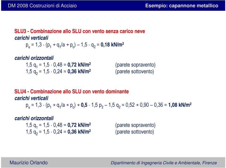 Combinazione allo SLU con vento dominante carichi verticali p u 1,3 (p 1 + q 1 /a + p c ) + 0,5 1,5 p 1,5 q 0,5 + 0,90