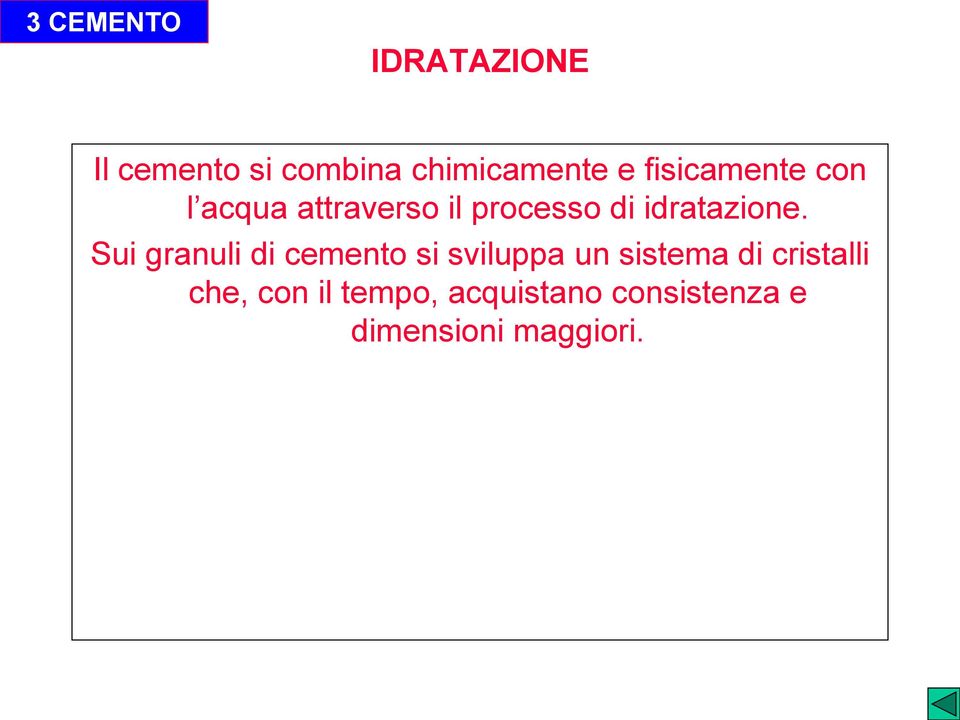 Sui granuli di cemento si sviluppa un sistema di cristalli