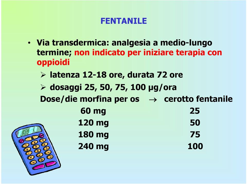 ore, durata 72 ore dosaggi 25, 50, 75, 100 μg/ora Dose/die