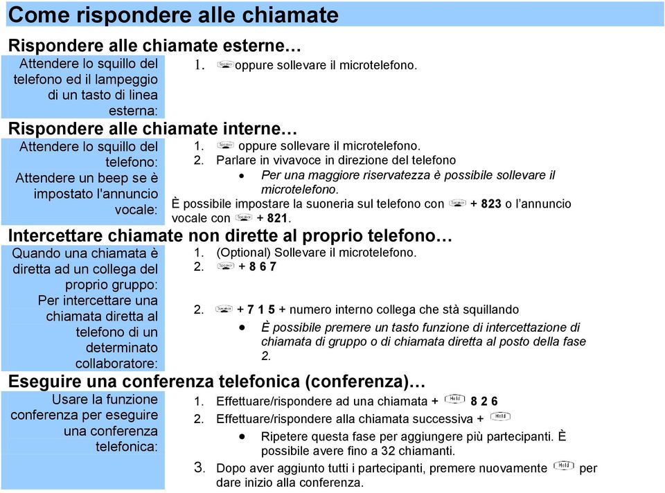 Parlare in vivavoce in direzione del telefono Per una maggiore riservatezza è possibile sollevare il microtelefono.