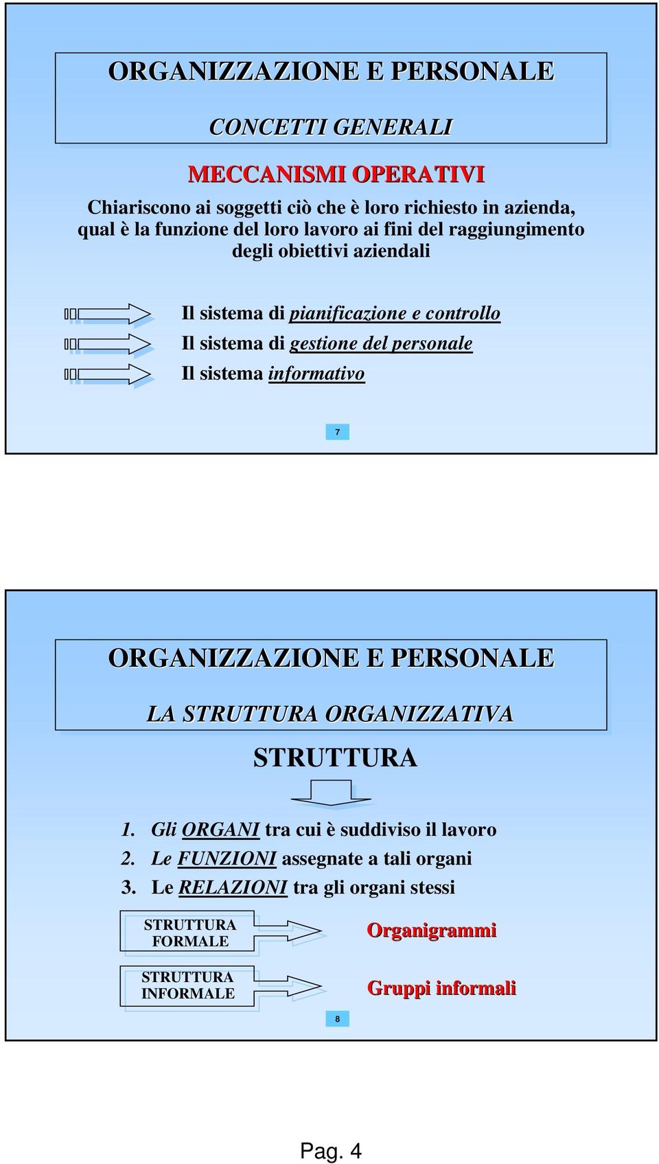 personale Il sistema informativo 7 LA STRUTTURA ORGANIZZATIVA STRUTTURA 1. Gli ORGANI tra cui è suddiviso il lavoro 2.