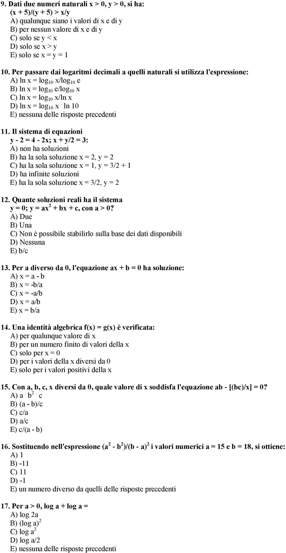 Test Di Matematica Algebra Pdf Free Download