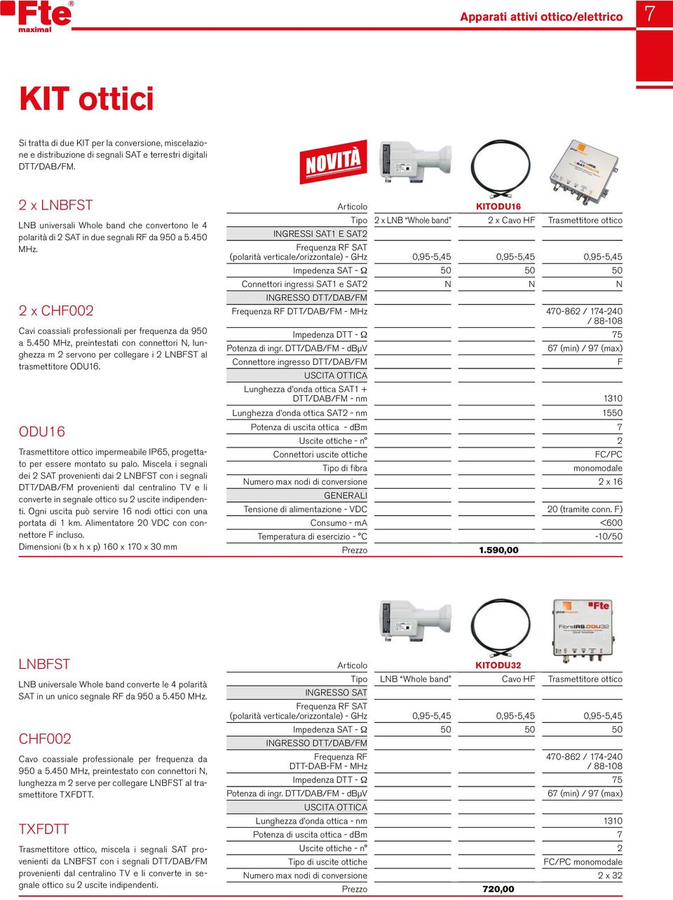 450 MHz, preintestati con connettori N, lunghezza m 2 servono per collegare i 2 LNBFST al trasmettitore ODU16. ODU16 Trasmettitore impermeabile IP65, progettato per essere montato su palo.