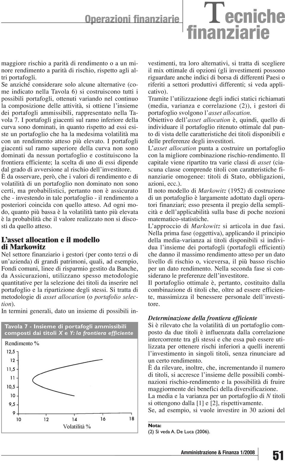 insieme dei portafogli ammissibili, rappresentato nella Tavola 7.