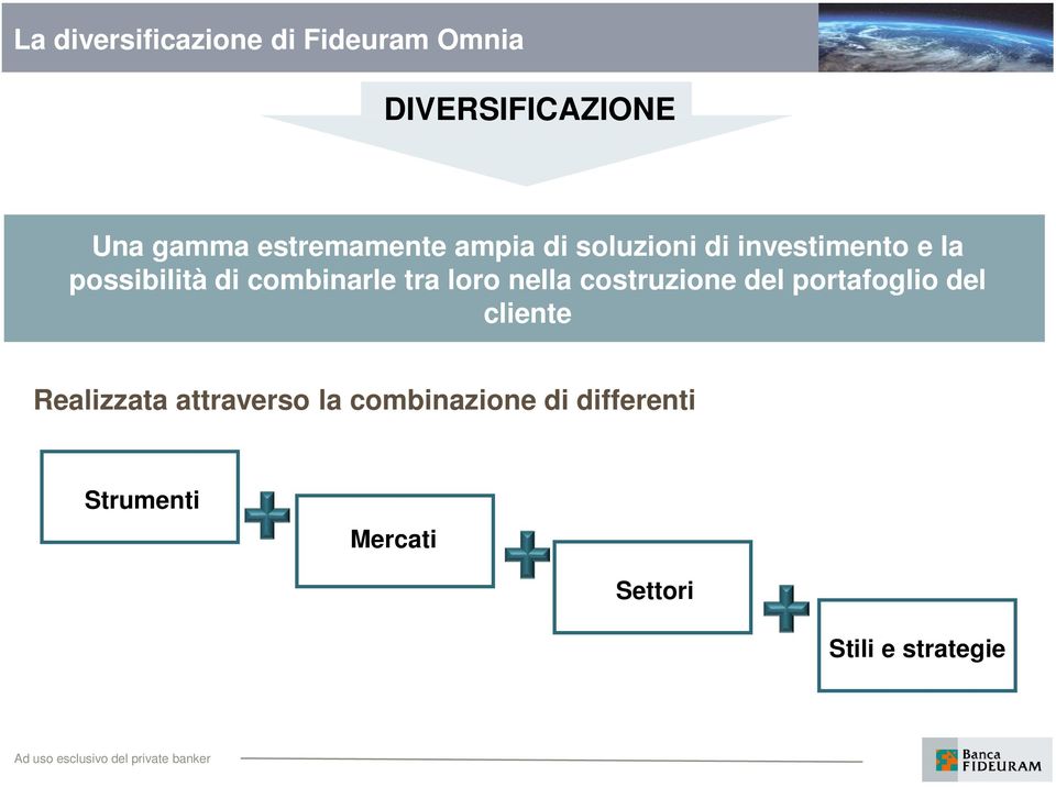 costruzione del portafoglio del cliente Realizzata attraverso la combinazione di