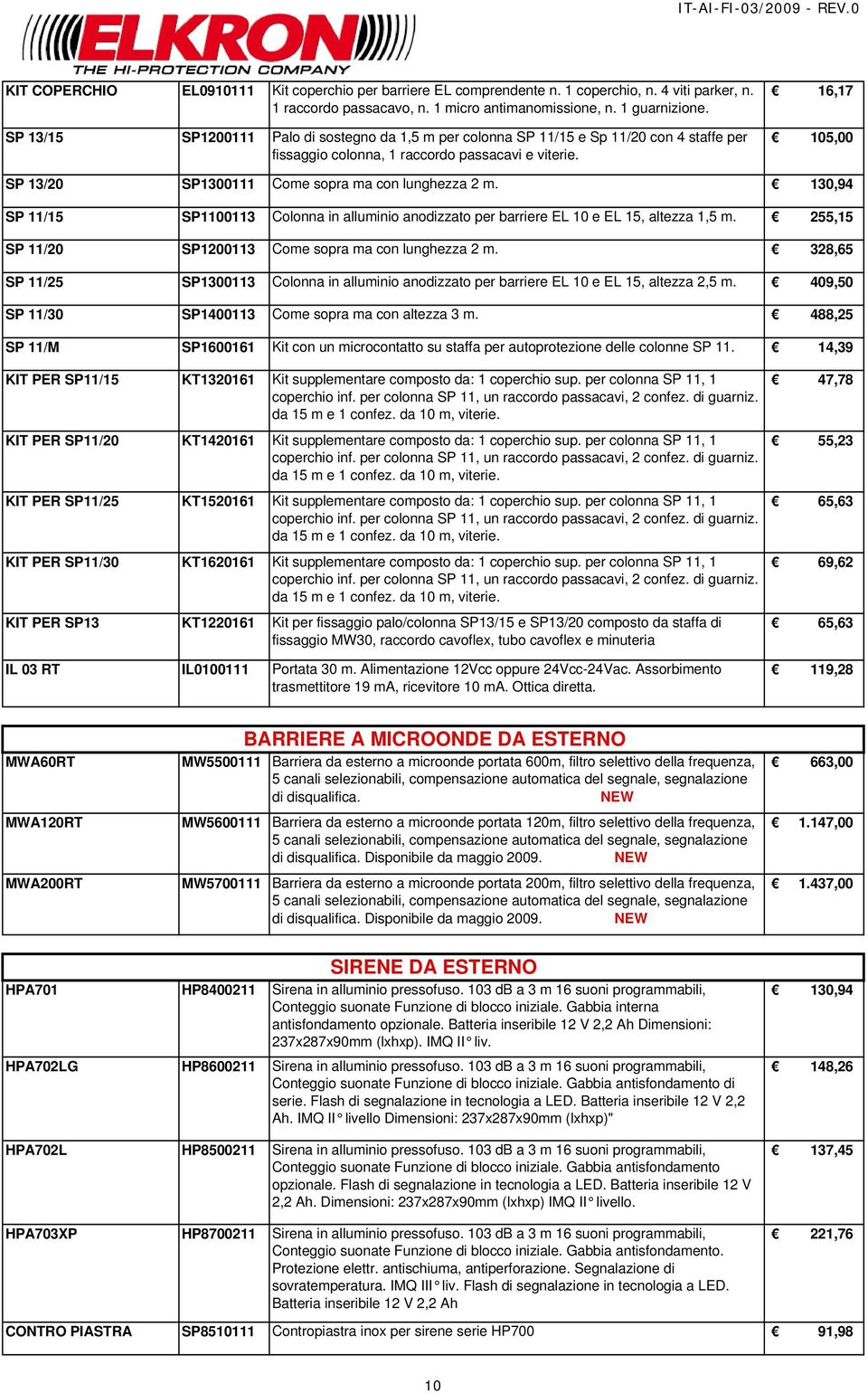 16,17 105,00 SP 13/20 SP1300111 Come sopra ma con lunghezza 2 m. 130,94 SP 11/15 SP1100113 Colonna in alluminio anodizzato per barriere EL 10 e EL 15, altezza 1,5 m.