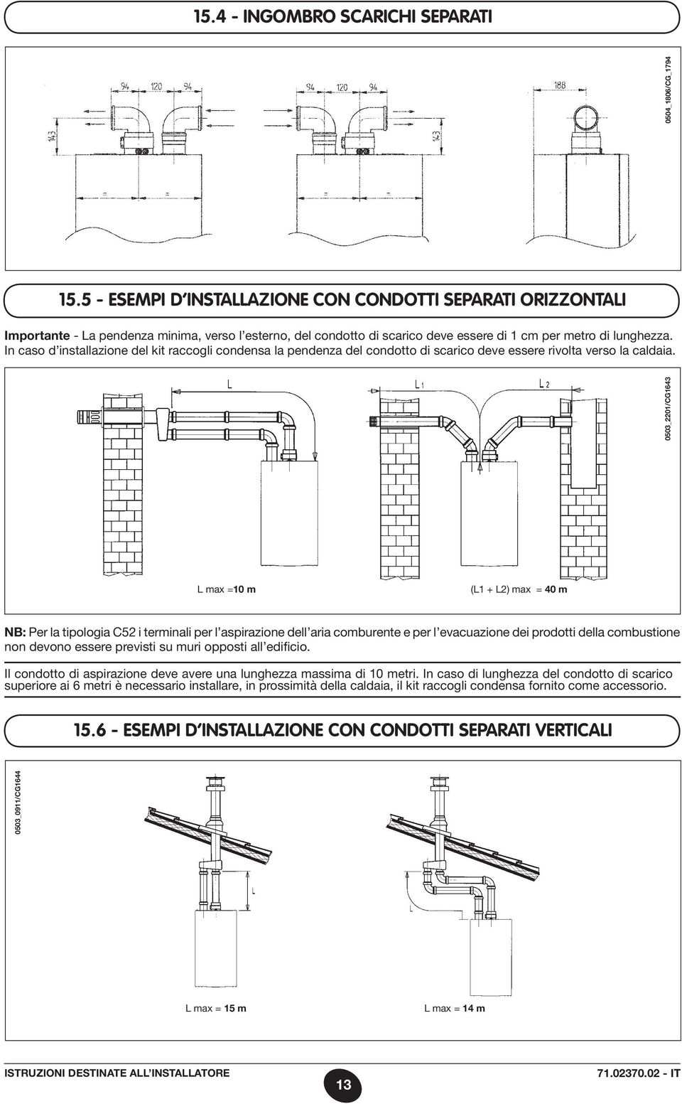 In caso d installazione del kit raccogli condensa la pendenza del condotto di scarico deve essere rivolta verso la caldaia.