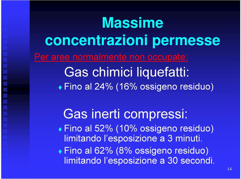 compressi: Fino al 52% (10% ossigeno residuo) limitando l esposizione a 3