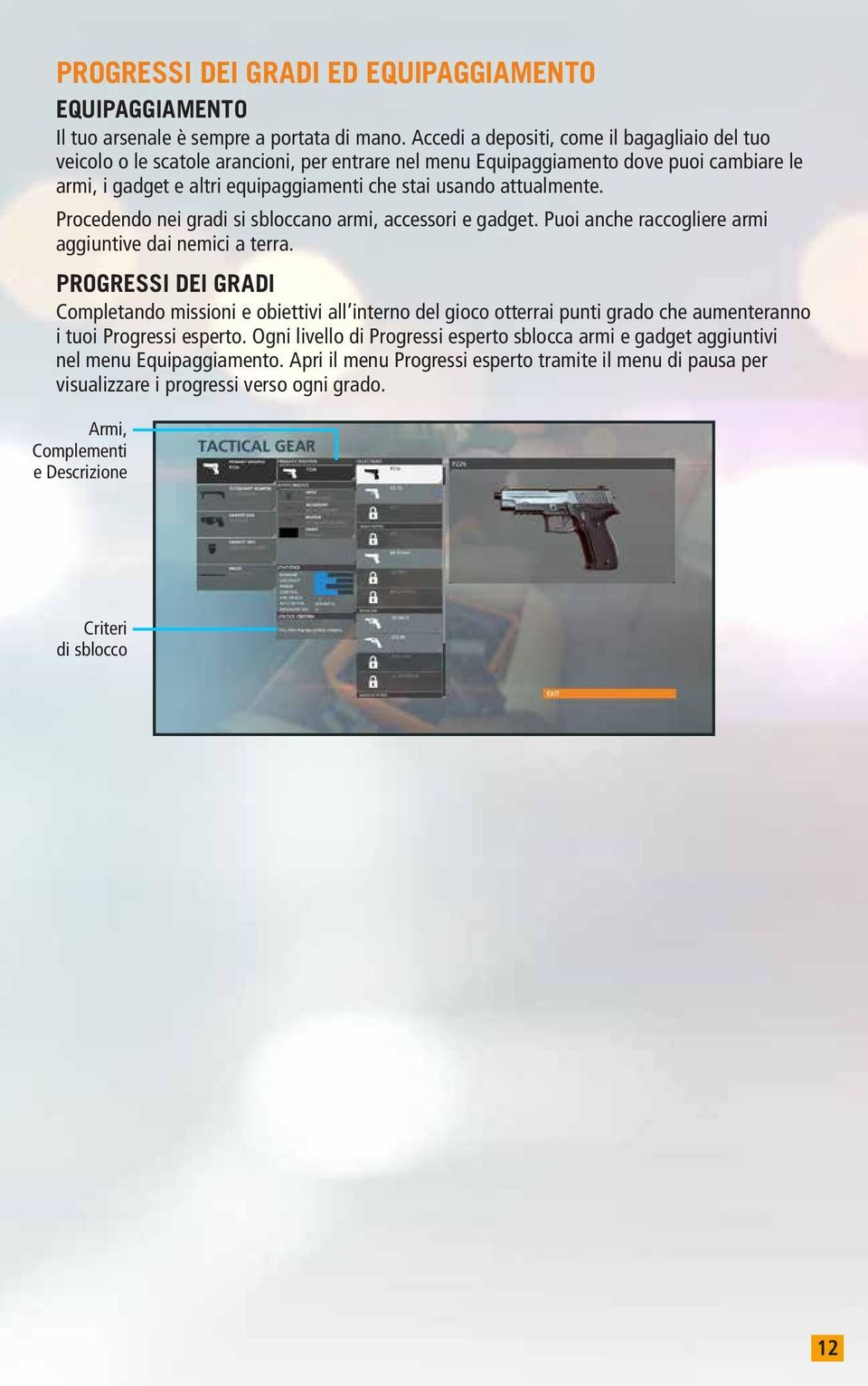 attualmente. Procedendo nei gradi si sbloccano armi, accessori e gadget. Puoi anche raccogliere armi aggiuntive dai nemici a terra.