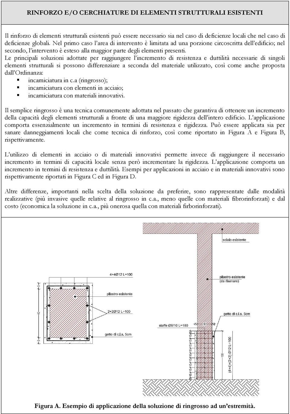 Le principali soluzioni adottate per raggiungere l incremento di resistenza e duttilità necessarie di singoli elementi strutturali si possono differenziare a seconda del materiale utilizzato, così