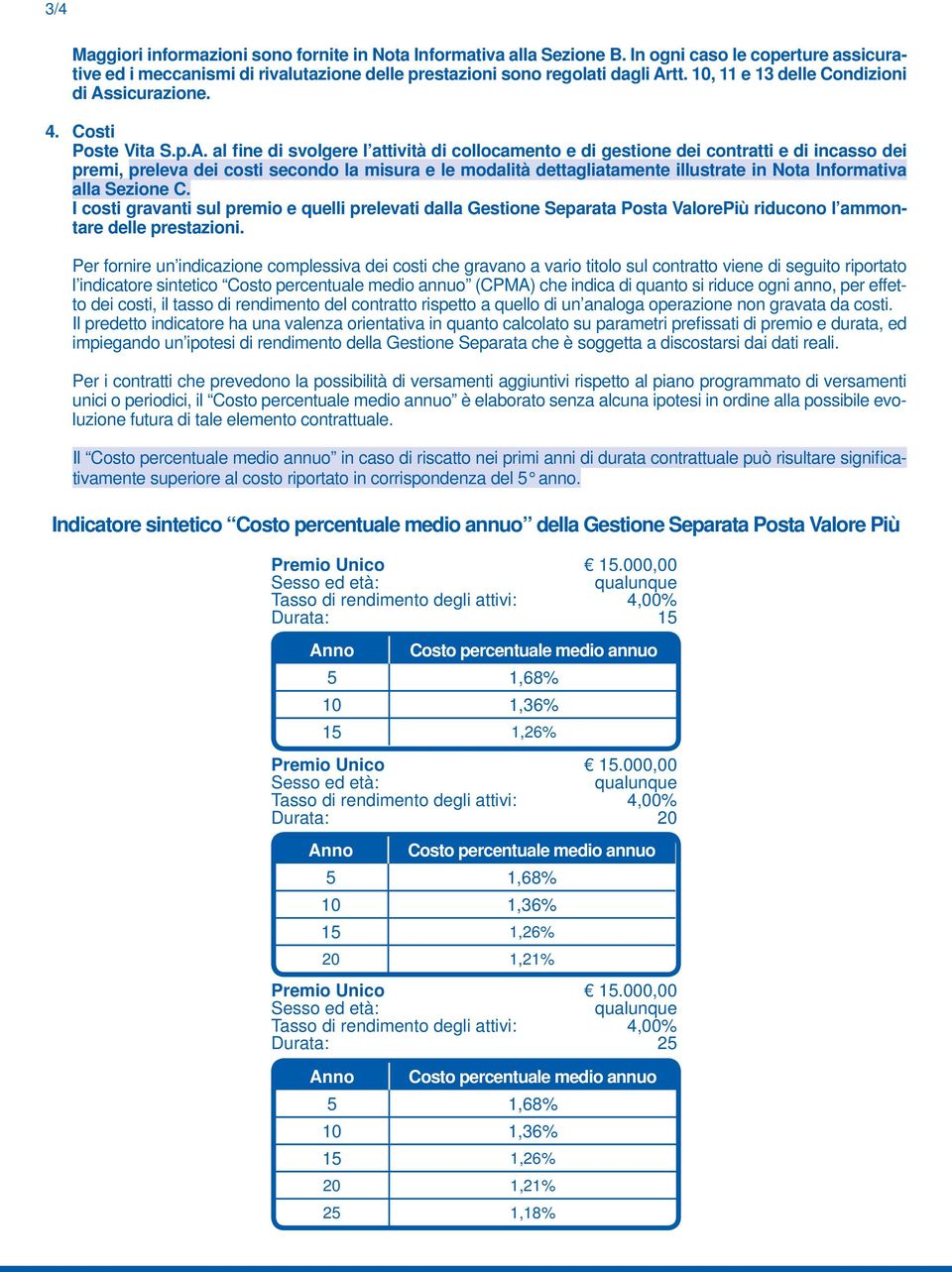 sicurazione. 4. Costi Poste Vita S.p.A.