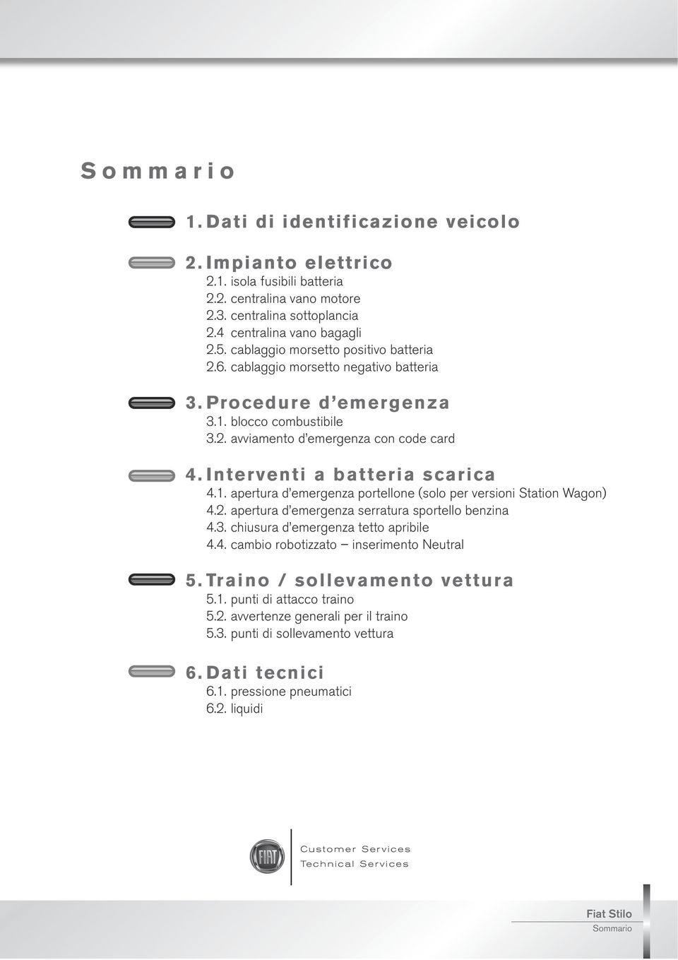 4.1. apertura d emergenza portellone (solo per versioni Station Wagon) 4.2. apertura d emergenza serratura sportello benzina 4.3. chiusura d emergenza tetto apribile 4.4. cambio robotizzato inserimento Neutral 5.