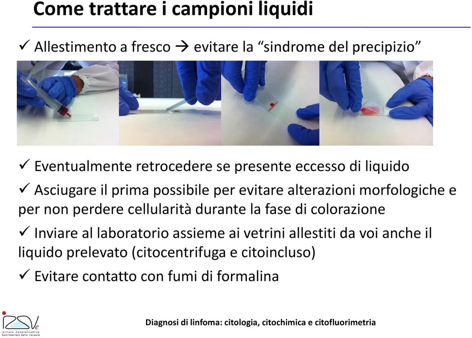 perdere cellularità durante la fase di colorazione Inviare al laboratorio assieme ai vetrini