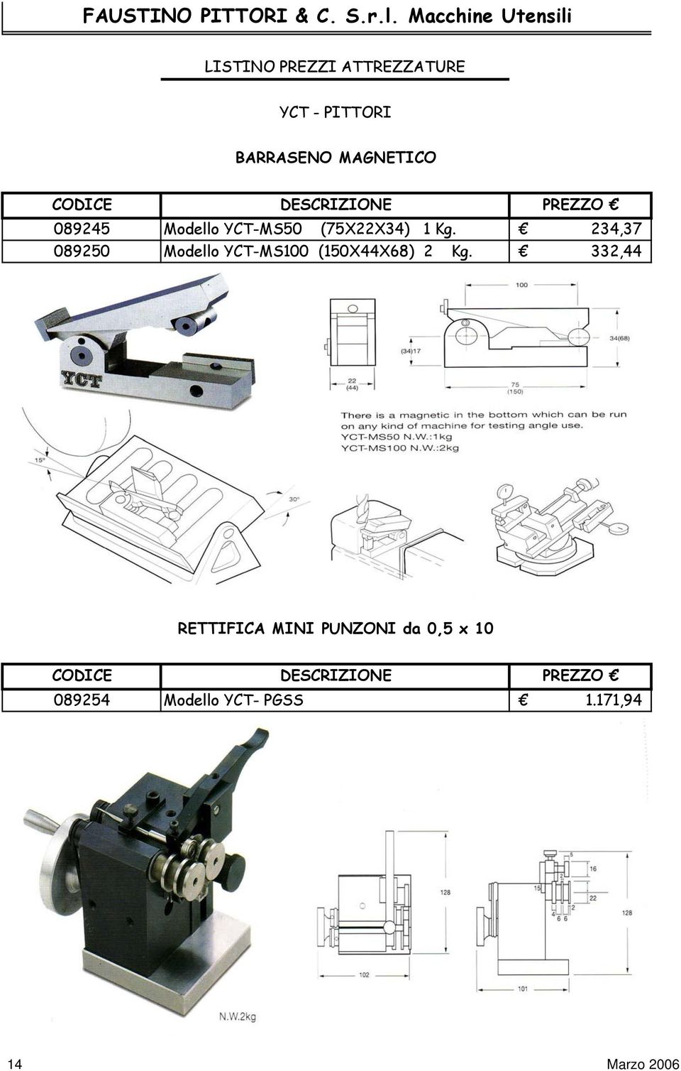 234,37 089250 Modello YCT-MS100 (150X44X68) 2 Kg.