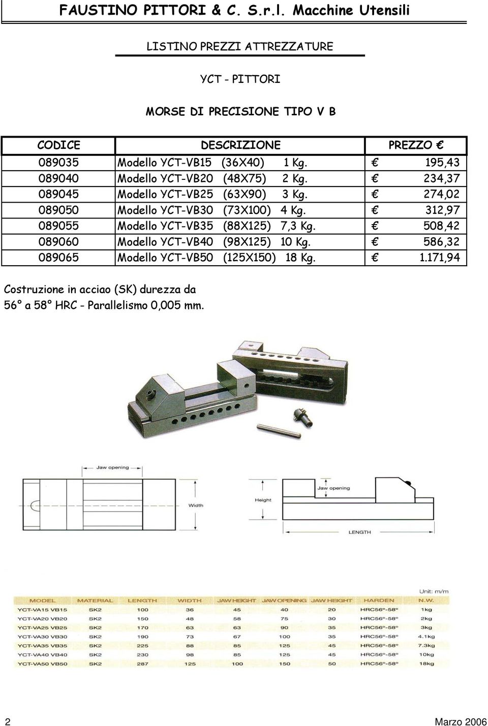 312,97 089055 Modello YCT-VB35 (88X125) 7,3 Kg. 508,42 089060 Modello YCT-VB40 (98X125) 10 Kg.