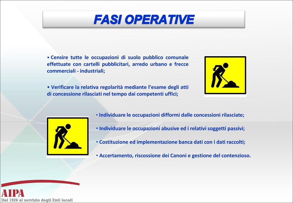 uffici; Individuare le occupazioni difformi dalle concessioni rilasciate; Individuare le occupazioni abusive ed i relativi soggetti