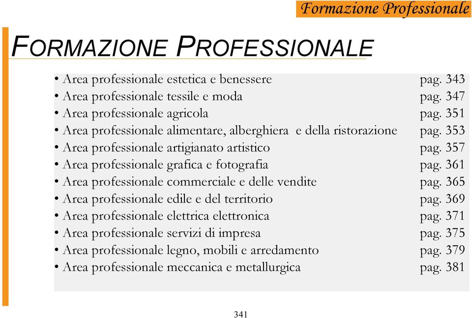 357 Area professionale grafica e fotografia pag. 361 Area professionale commerciale e delle vendite pag. 365 Area professionale edile e del territorio pag.