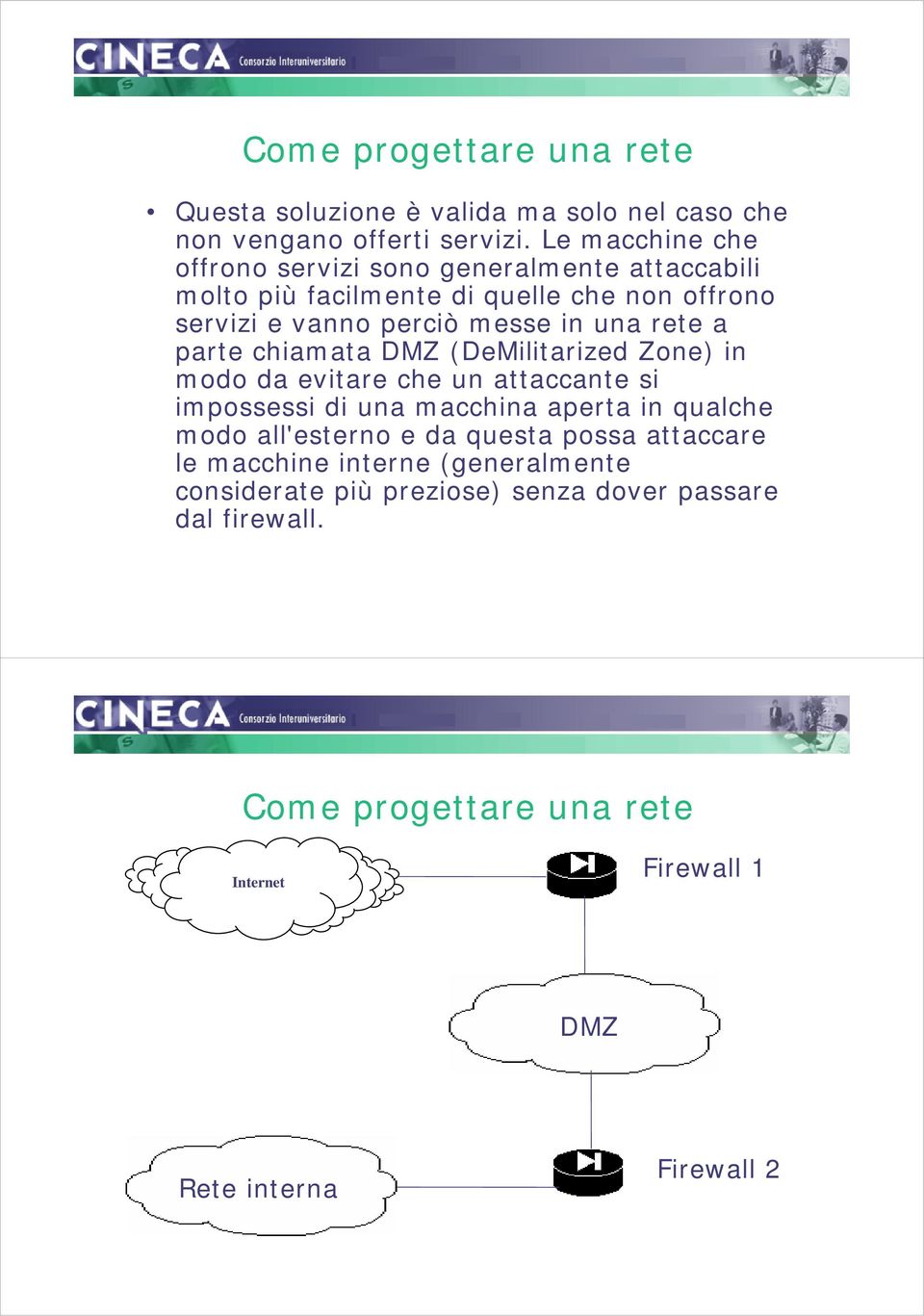 rete a parte chiamata DMZ (DeMilitarized Zone) in modo da evitare che un attaccante si impossessi di una macchina aperta in qualche modo