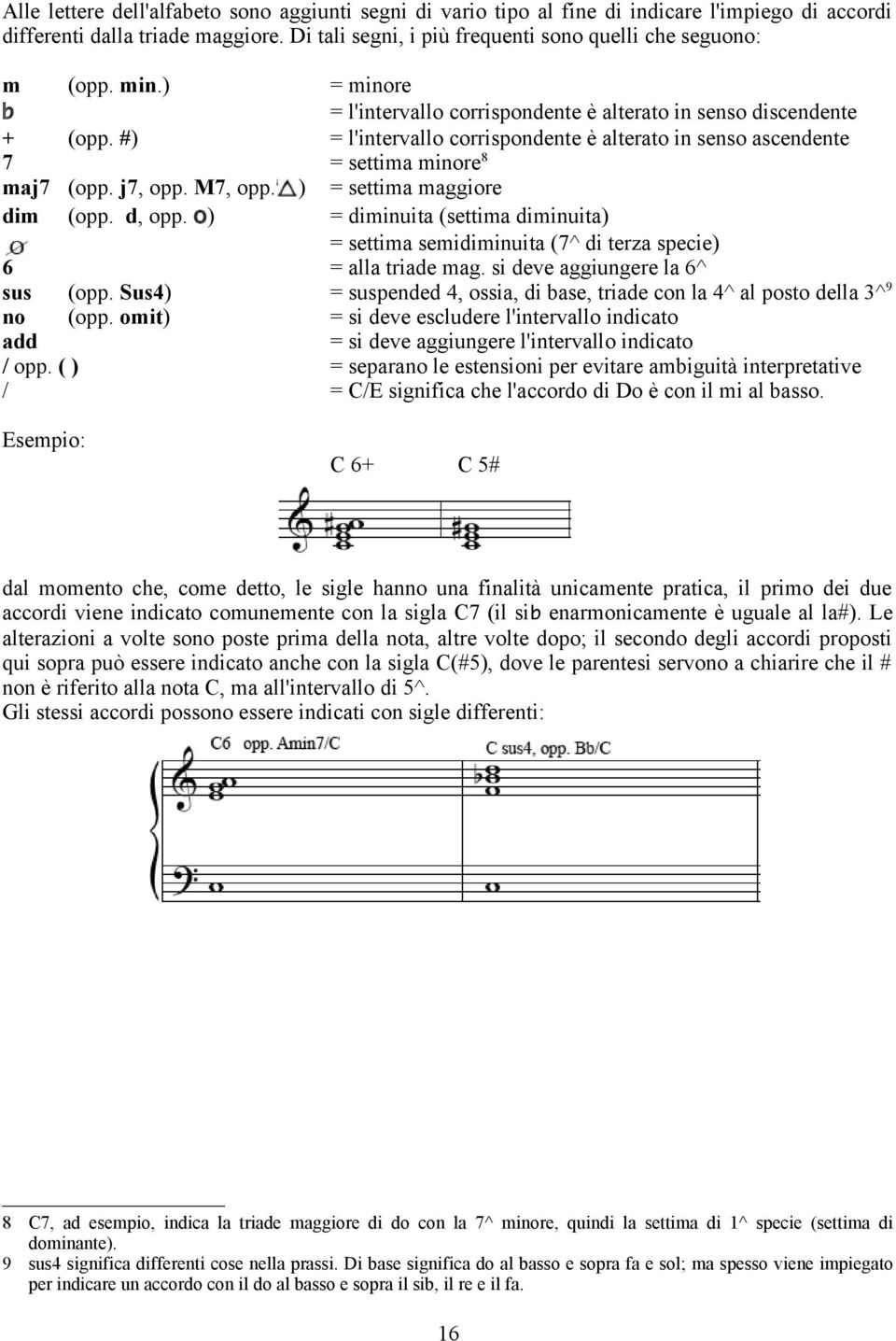 ( ) / ) = minore = l'intervallo corrispondente è alterato in senso discendente = l'intervallo corrispondente è alterato in senso ascendente = settima minore8 = settima maggiore = diminuita (settima