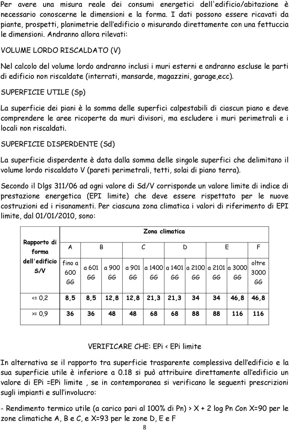 Andranno allora rilevati: VOLUME LORDO RISCALDATO (V) Nel calcolo del volume lordo andranno inclusi i muri esterni e andranno escluse le parti di edificio non riscaldate (interrati, mansarde,