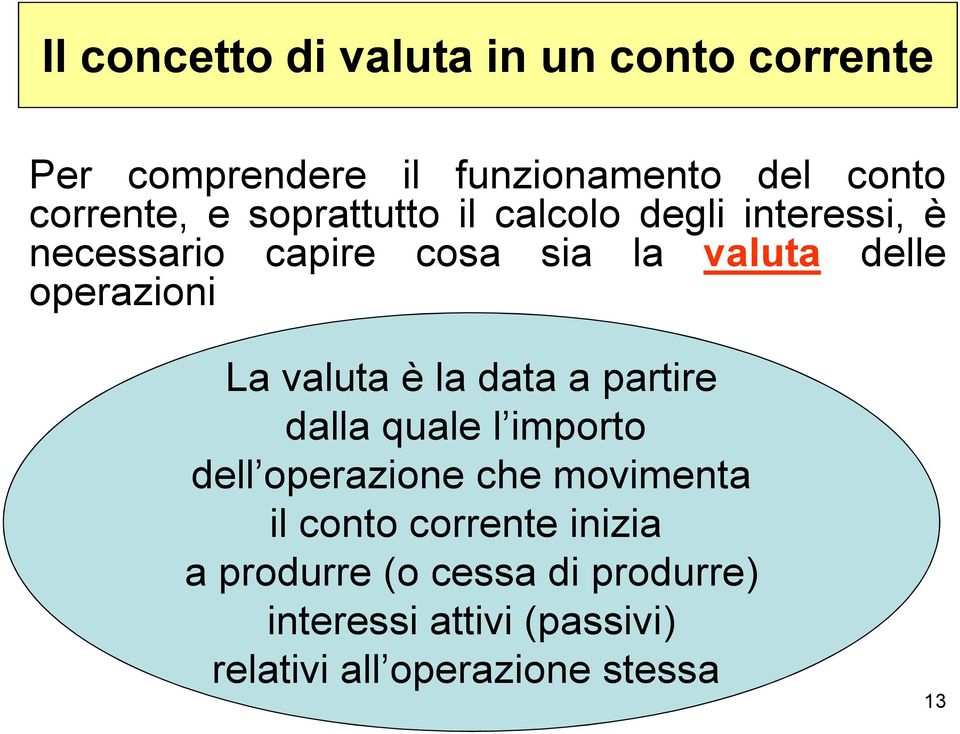 valuta è la data a partire dalla quale l importo dell operazione che movimenta il conto corrente