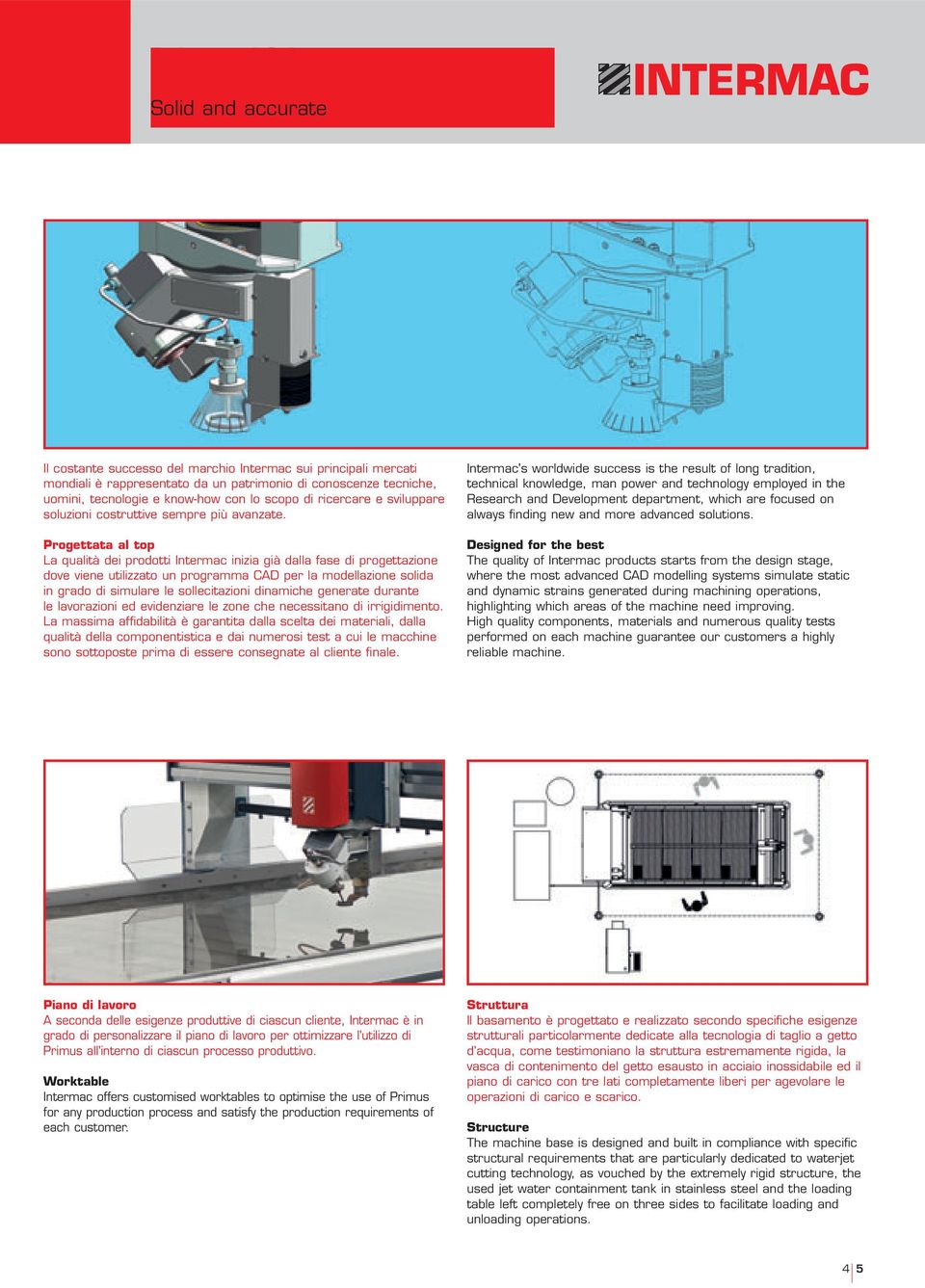 Progettata al top La qualità dei prodotti Intermac inizia già dalla fase di progettazione dove viene utilizzato un programma CAD per la modellazione solida in grado di simulare le sollecitazioni