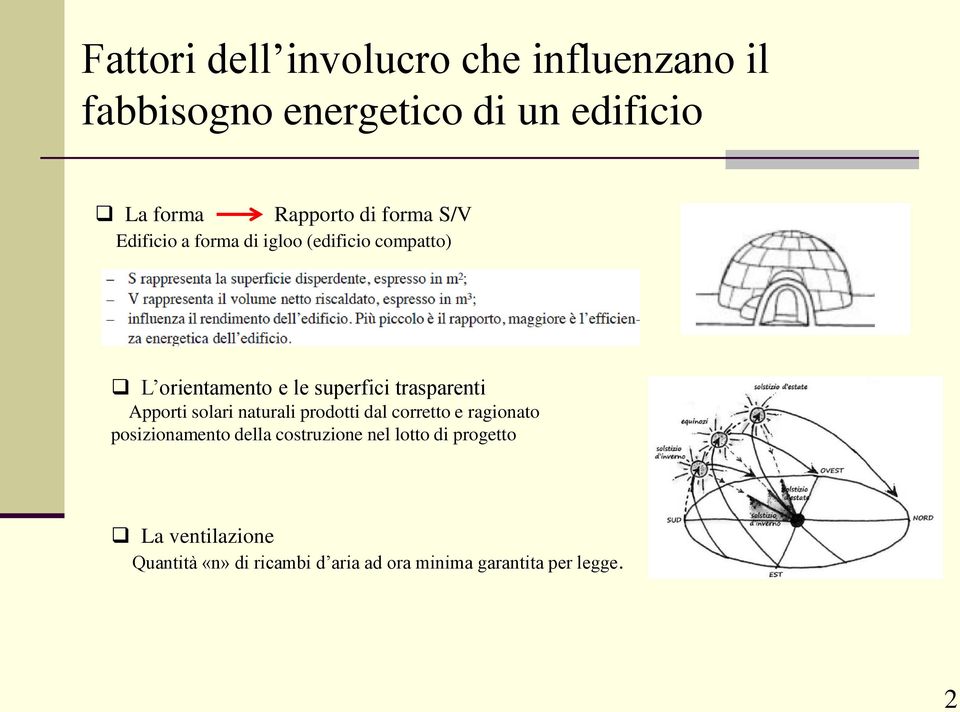 trasparenti Apporti solari naturali prodotti dal corretto e ragionato posizionamento della