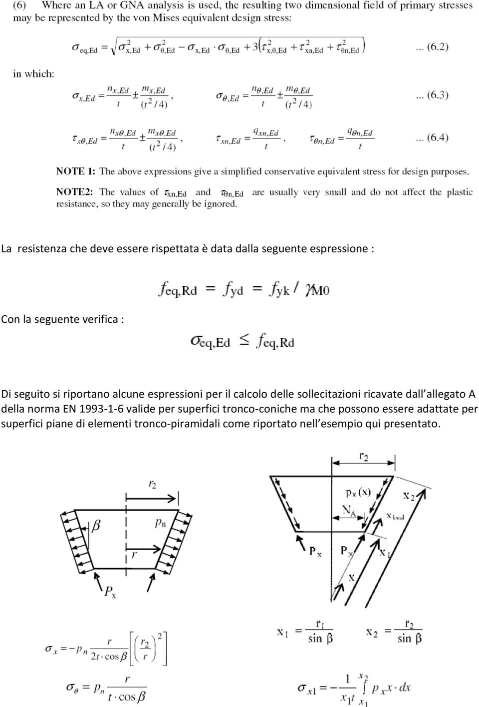 ricavate dall allegato A della norma EN 1993-1-6 valide per superfici tronco-coniche ma che