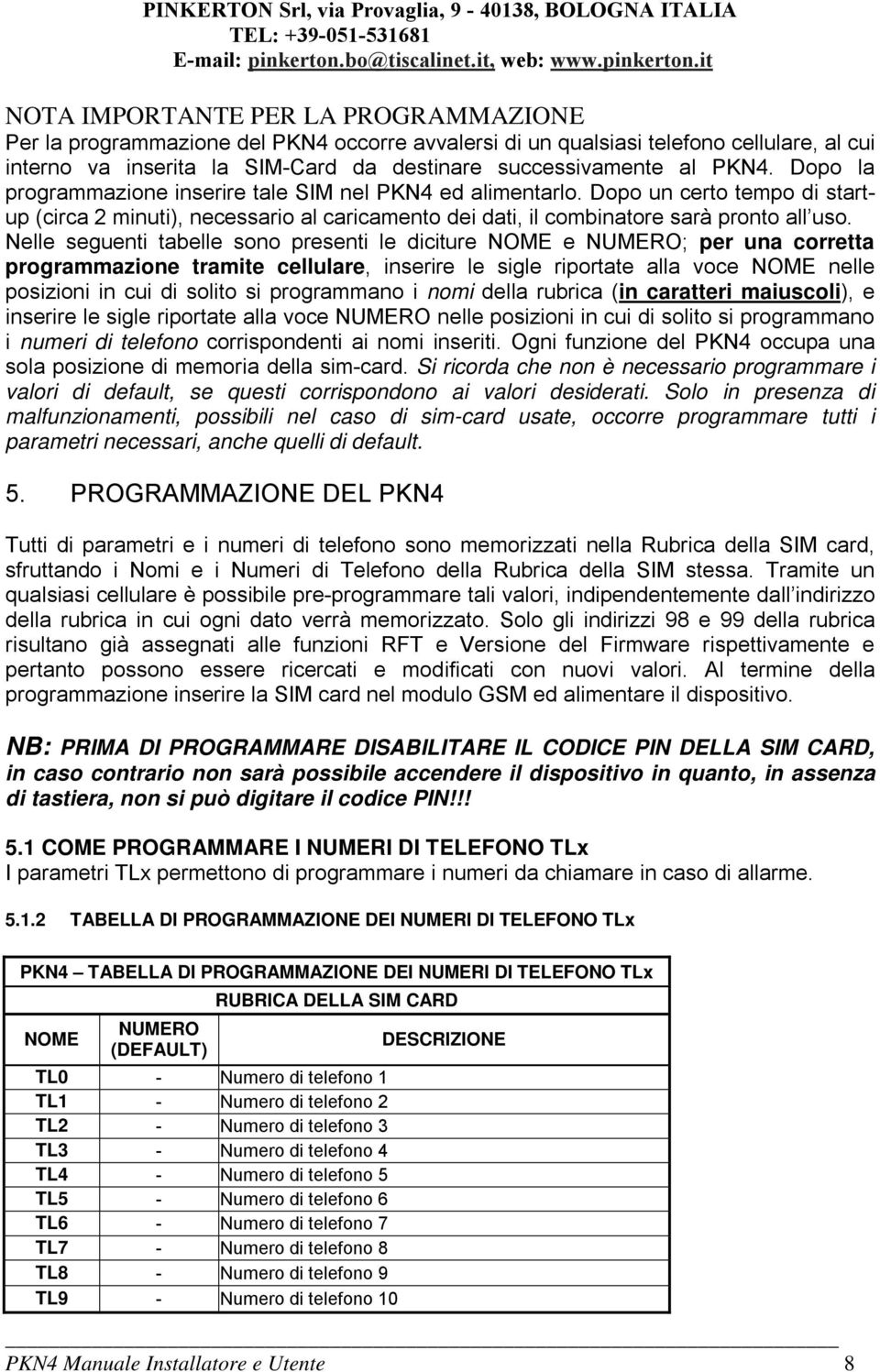 Nelle seguenti tabelle sono presenti le diciture NOME e NUMERO; per una corretta programmazione tramite cellulare, inserire le sigle riportate alla voce NOME nelle posizioni in cui di solito si