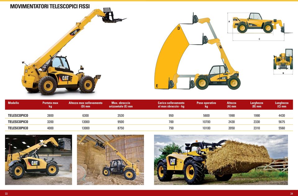 mm al max sbraccio - kg kg (A) mm (B) mm (C) mm TELESCOPICO 2800 6300 3530 950 5600 1990 1990 4430