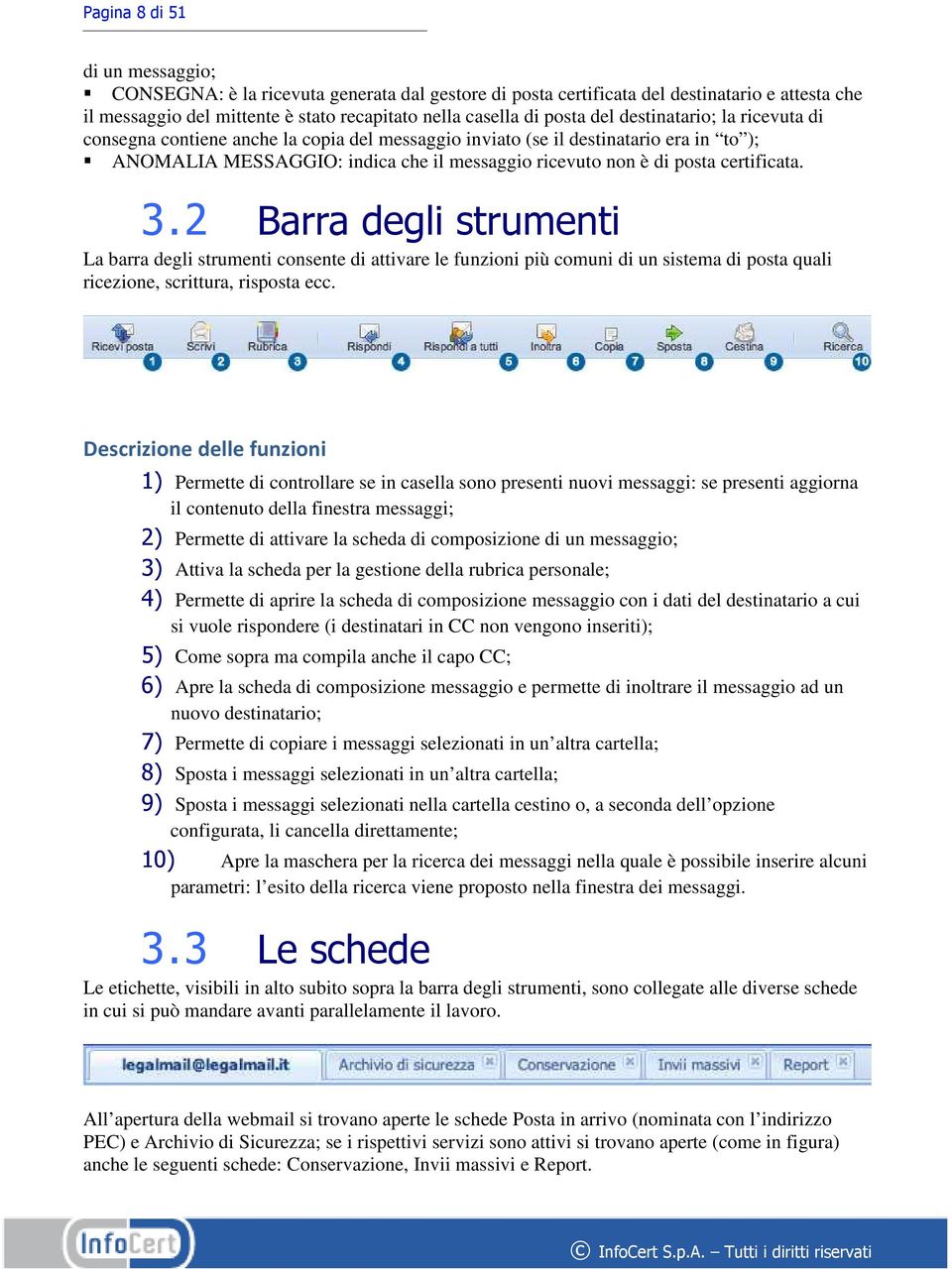 certificata. 3.2 Barra degli strumenti La barra degli strumenti consente di attivare le funzioni più comuni di un sistema di posta quali ricezione, scrittura, risposta ecc.