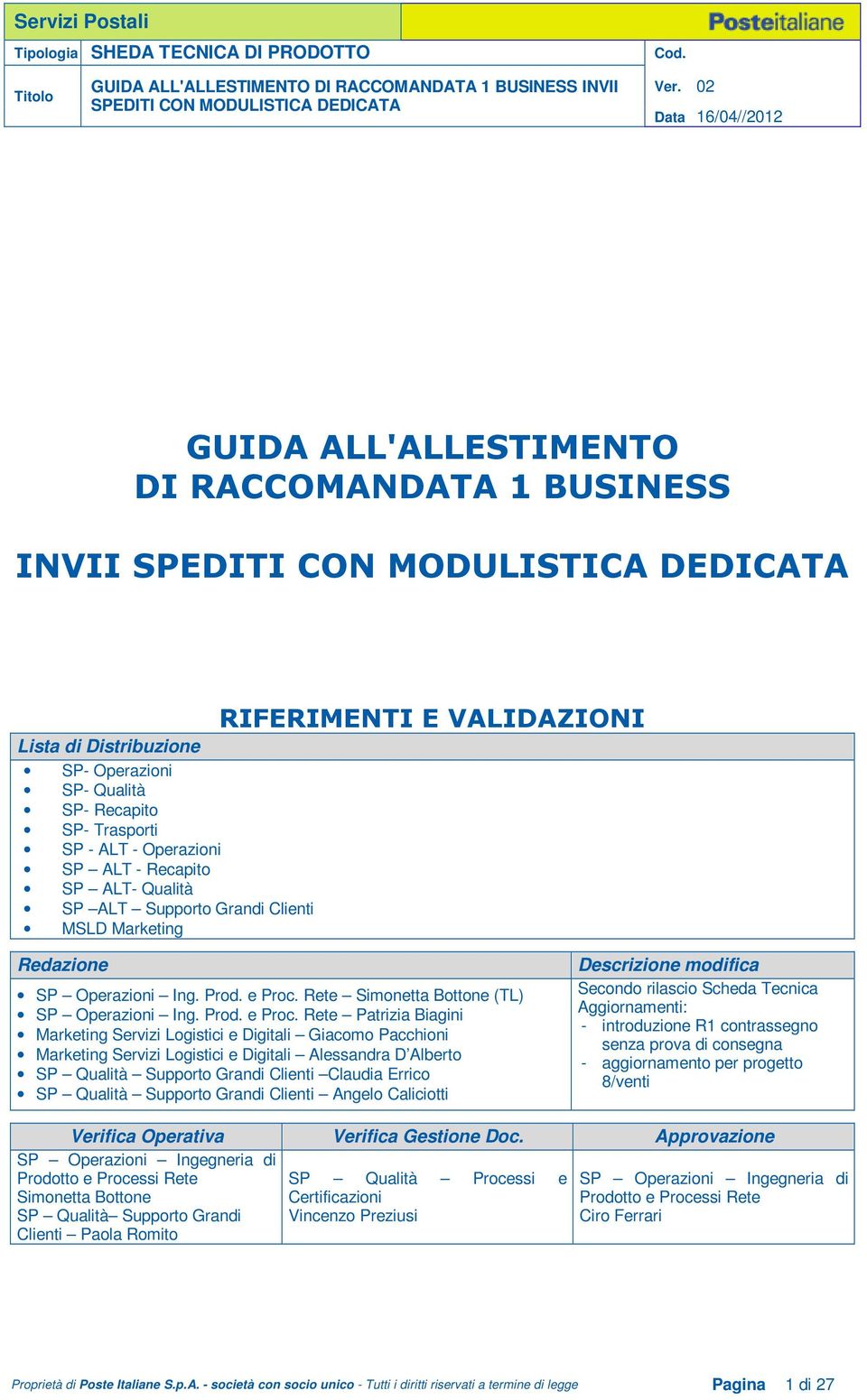 Rete Simonetta Bottone (TL) SP Operazioni Ing. Prod. e Proc.