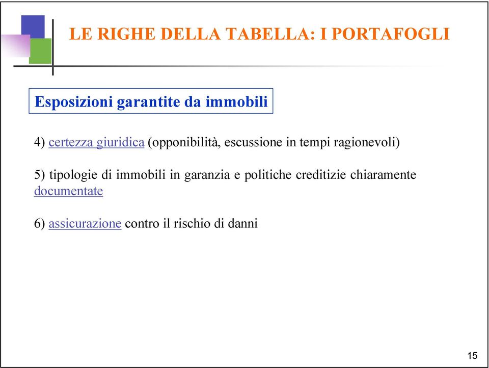 ragionevoli) 5) tipologie di immobili in garanzia e politiche