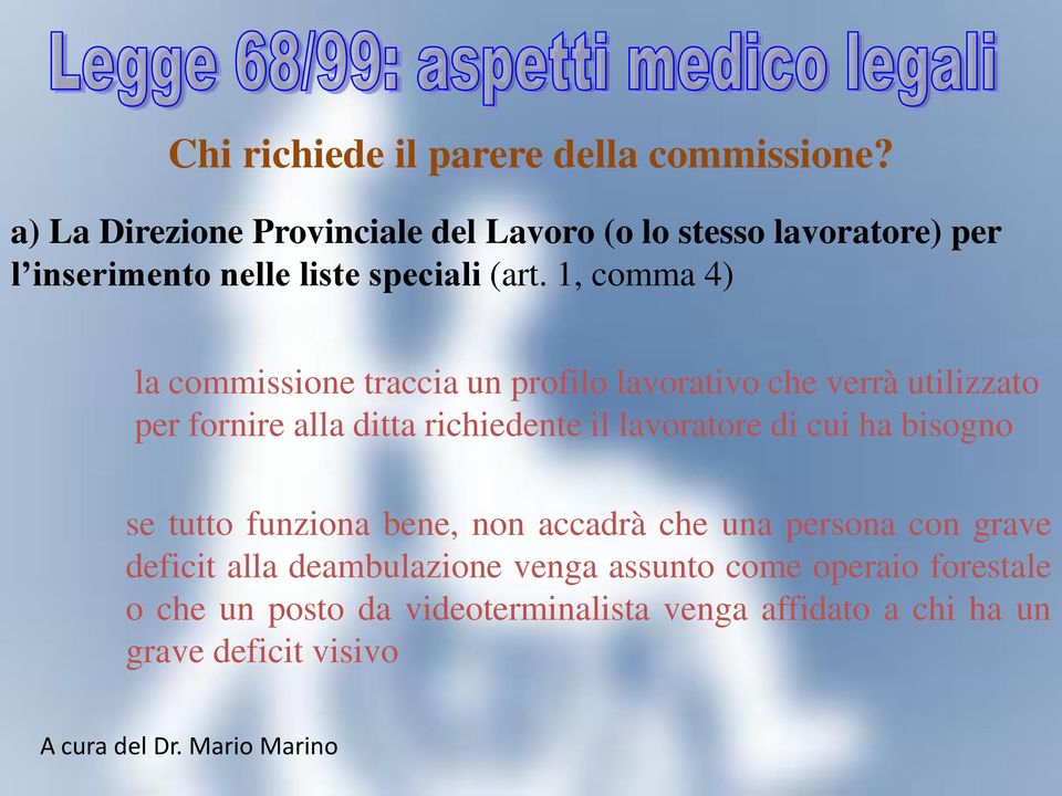 1, comma 4) la commissione traccia un profilo lavorativo che verrà utilizzato per fornire alla ditta richiedente il lavoratore