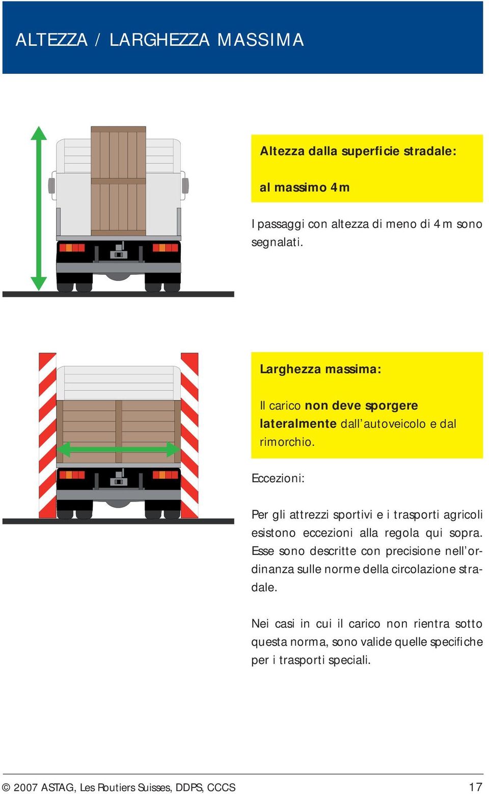 Eccezioni: Per gli attrezzi sportivi e i trasporti agricoli esistono eccezioni alla regola qui sopra.