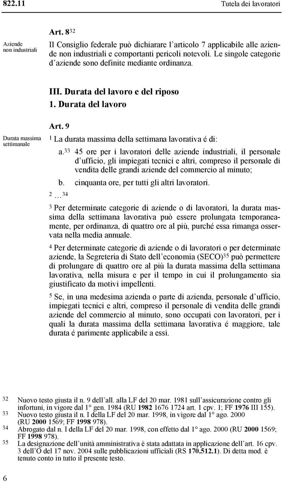 9 1 La durata massima della settimana lavorativa é di: a.