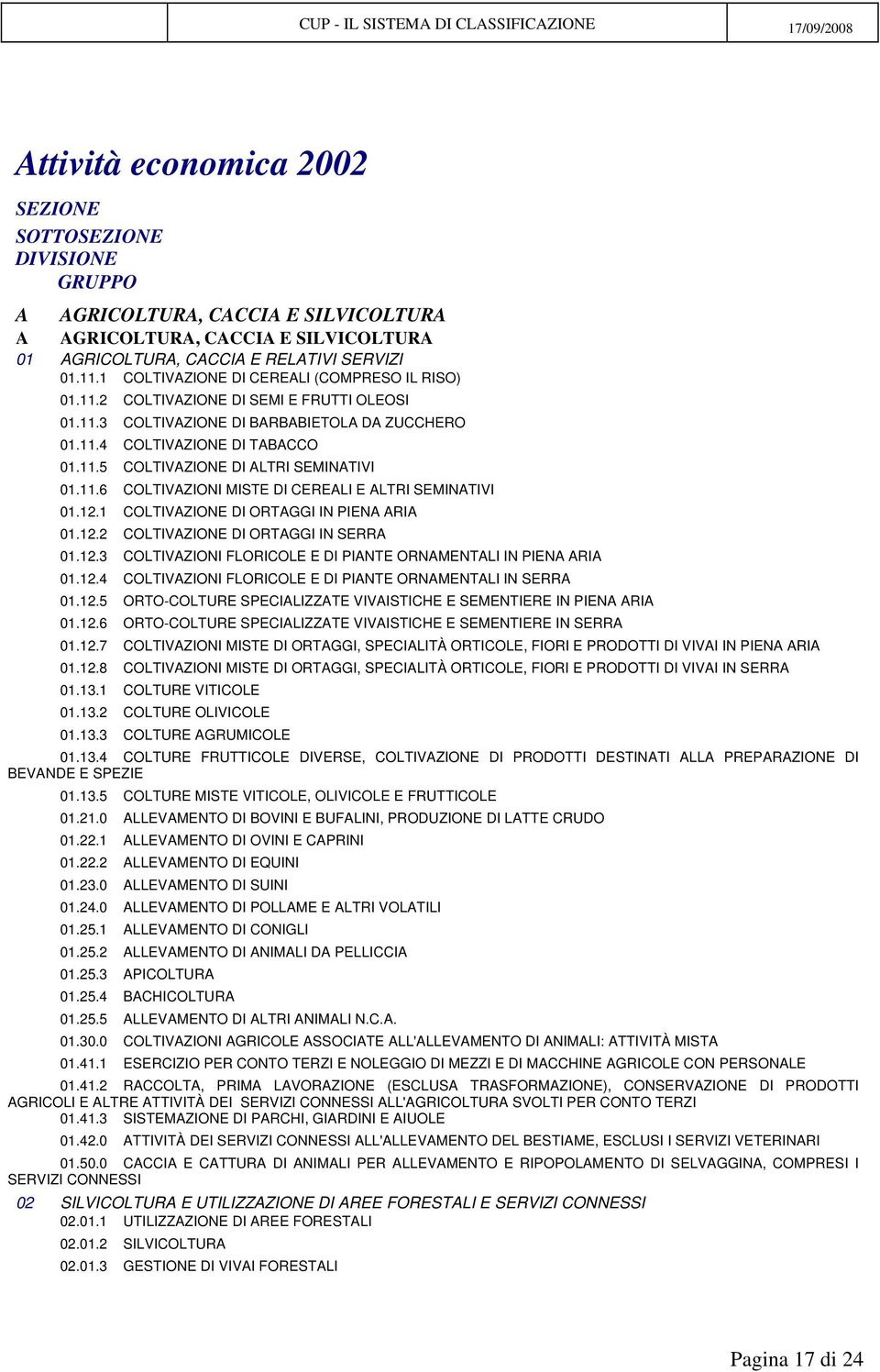 11.6 COLTIVAZIONI MISTE DI CEREALI E ALTRI SEMINATIVI 01.12.1 COLTIVAZIONE DI ORTAGGI IN PIENA ARIA 01.12.2 COLTIVAZIONE DI ORTAGGI IN SERRA 01.12.3 COLTIVAZIONI FLORICOLE E DI PIANTE ORNAMENTALI IN PIENA ARIA 01.