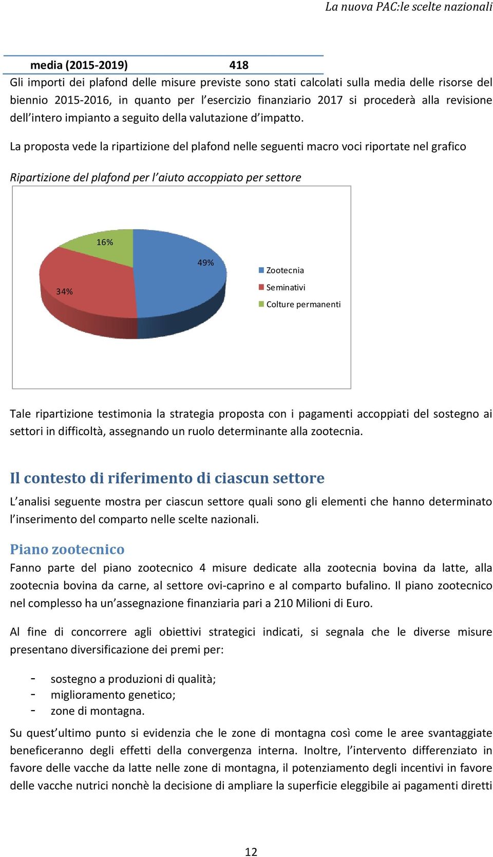 La proposta vede la ripartizione del plafond nelle seguenti macro voci riportate nel grafico Ripartizione del plafond per l aiuto accoppiato per settore 16% 34% 49% Zootecnia Seminativi Colture