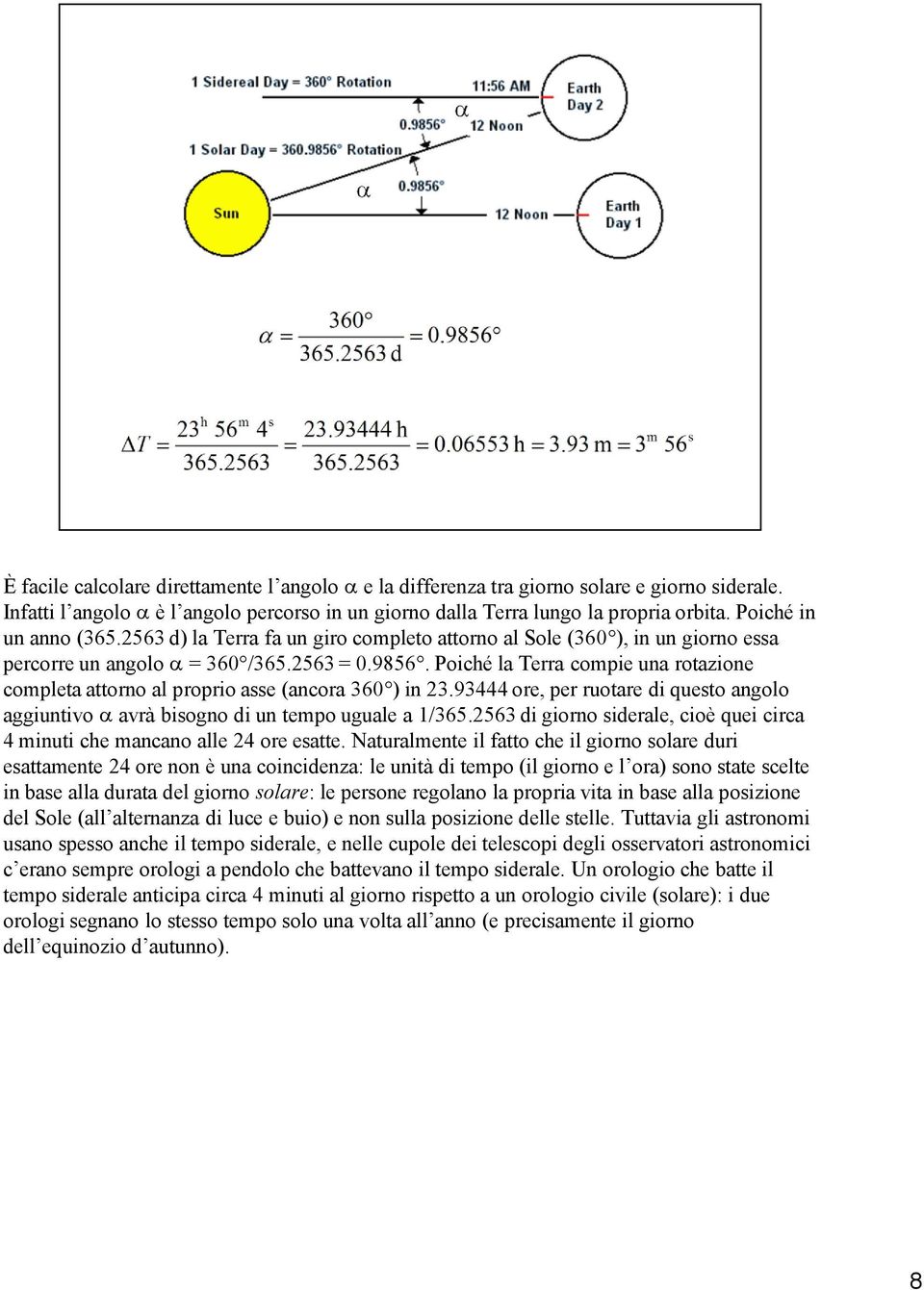 Poiché la Terra compie una rotazione completa attorno al proprio asse (ancora 360 ) in 23.93444 ore, per ruotare di questo angolo aggiuntivo avrà bisogno di un tempo uguale a 1/365.