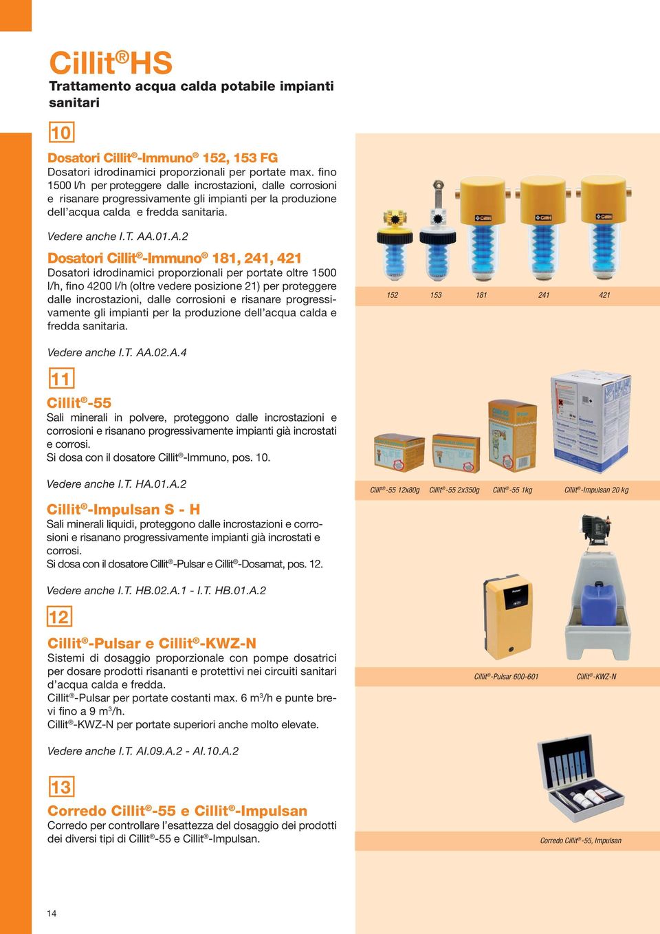 .2 osatori Cillit -Immuno 181, 241, 421 osatori idrodinamici proporzionali per portate oltre 1500 l/h, fino 4200 l/h (oltre vedere posizione 21) per proteggere dalle incrostazioni, dalle corrosioni e